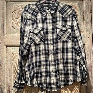 EUC Lauren by Ralph Lauren Slim Fit Plaid Herringbone Shirt /black, white, XXL/